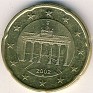 Euro - 20 Euro Cent - Germany - 2002 - Brass - KM# 211 - Obv: Brandenburg Gate Rev: Denomination and map - 0